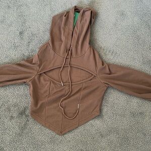 SHEIN crop hoodie with open front.light brown. Size medium